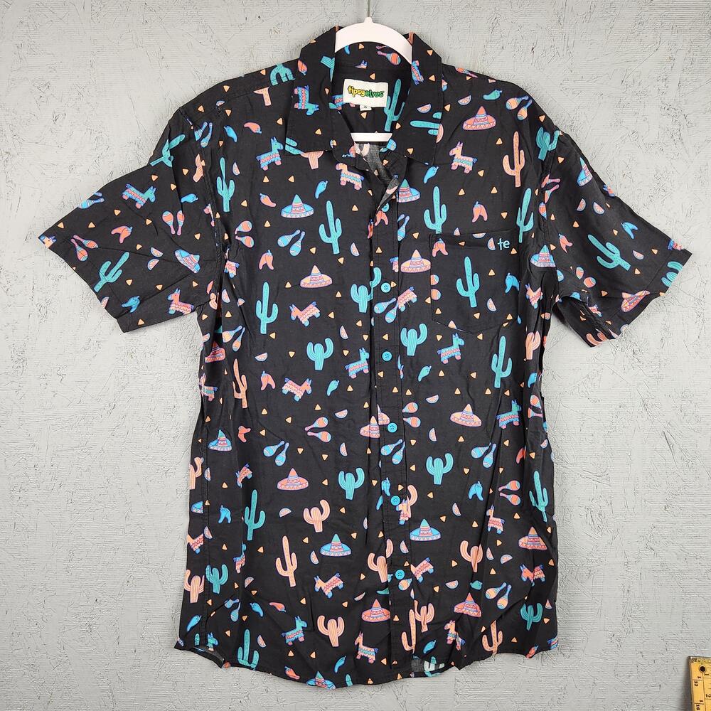 Tipsy Elves Shirt Mens XL Black Cactus Sombrero Fiesta Button Up Party Novelty